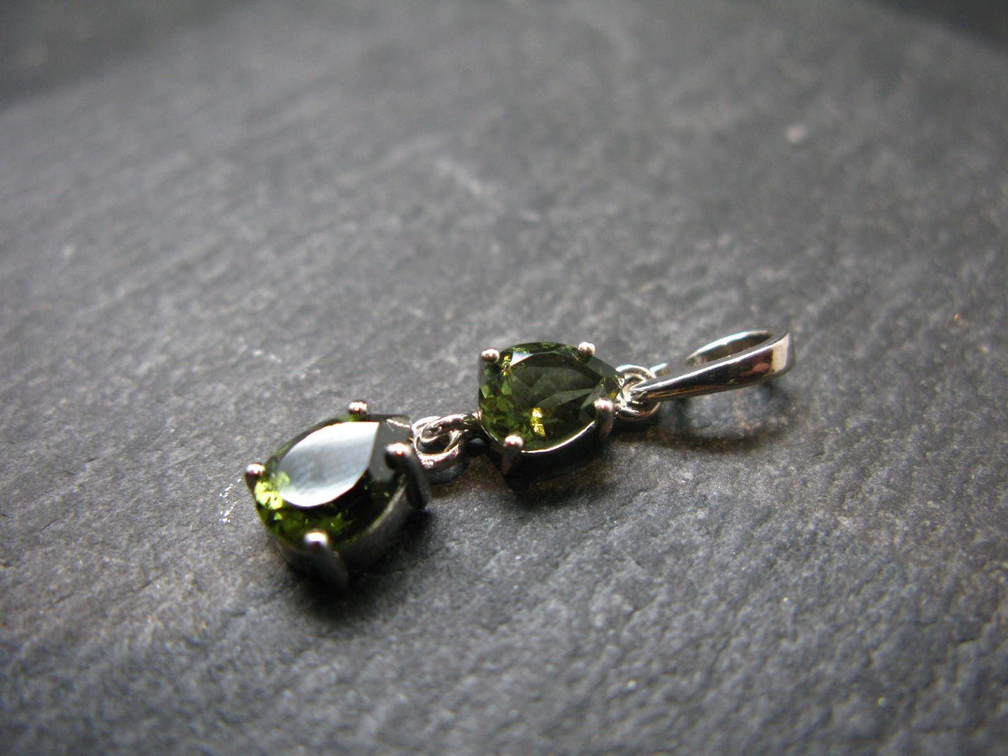 Moldavite Tektite Silver Pendant from Czech Republic - 1.1" - 1.51 Grams