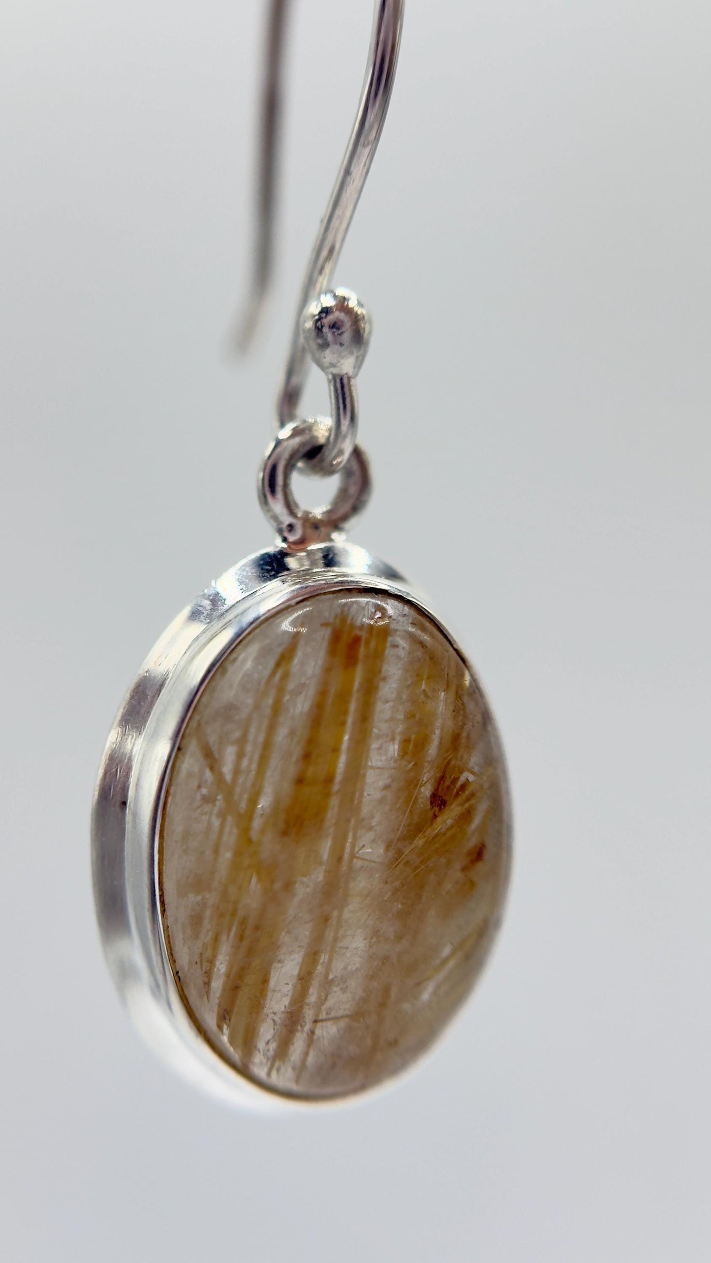 Golden Rutile Crystal Drop Earrings – Natural Gemstone Sterling Silver Dangle Jewelry