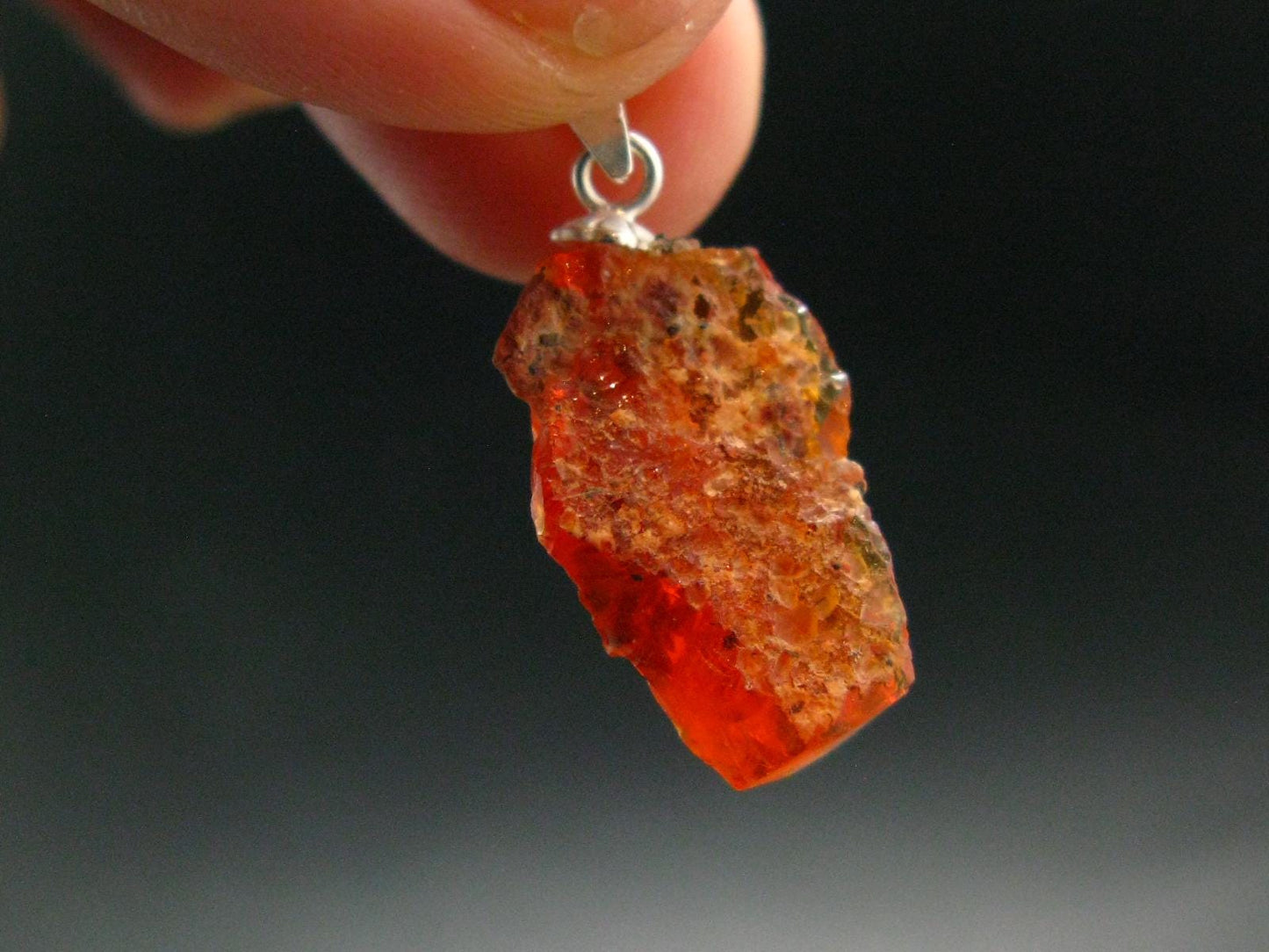 Raw Fire Opal Sterling Silver Pendant From Mexico - 1.0" - 1.24 Grams