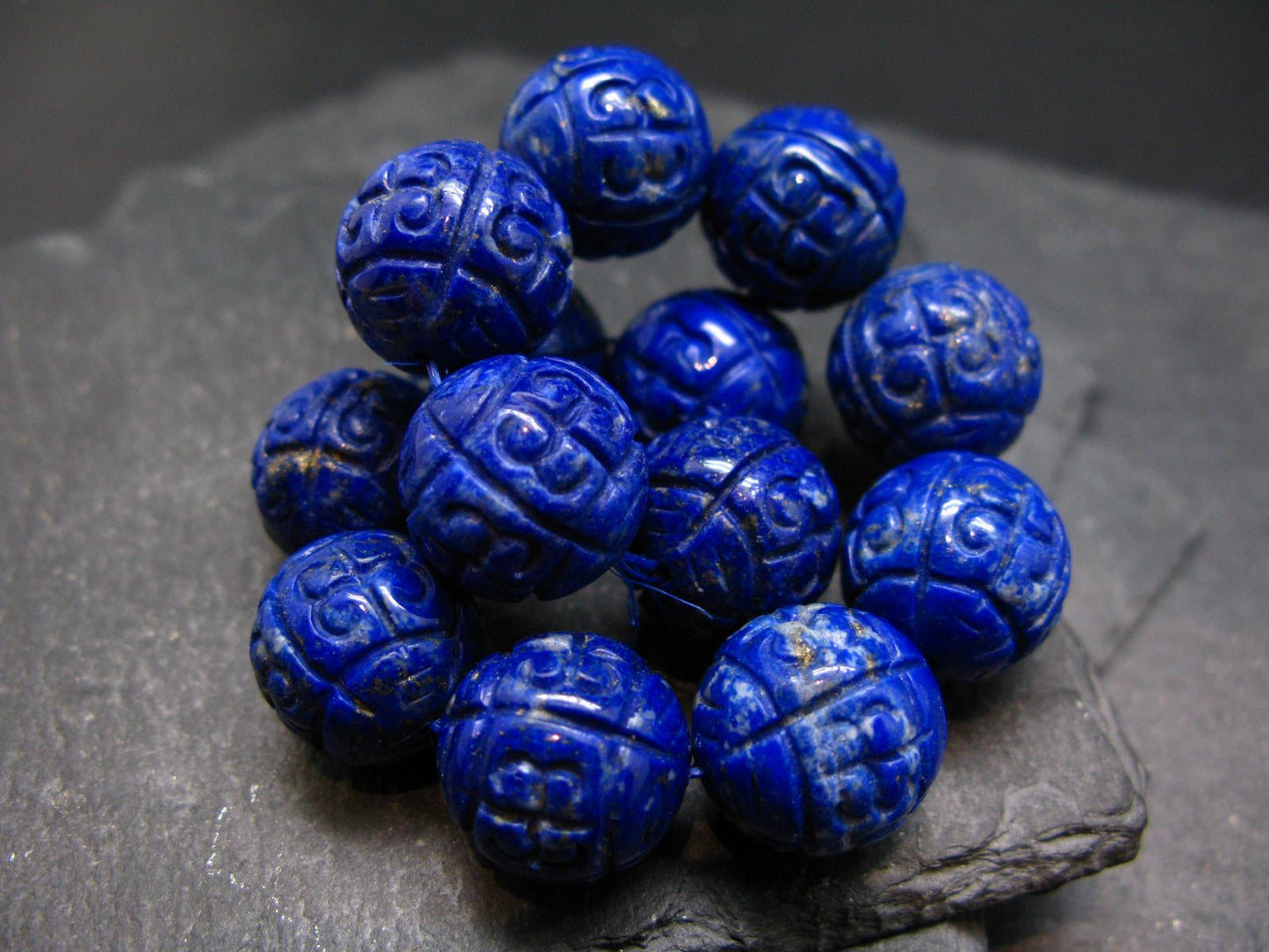 Lapis Lazuli Lazurite Genuine Bracelet ~ 7 Inches ~ 16mm Carved Beads