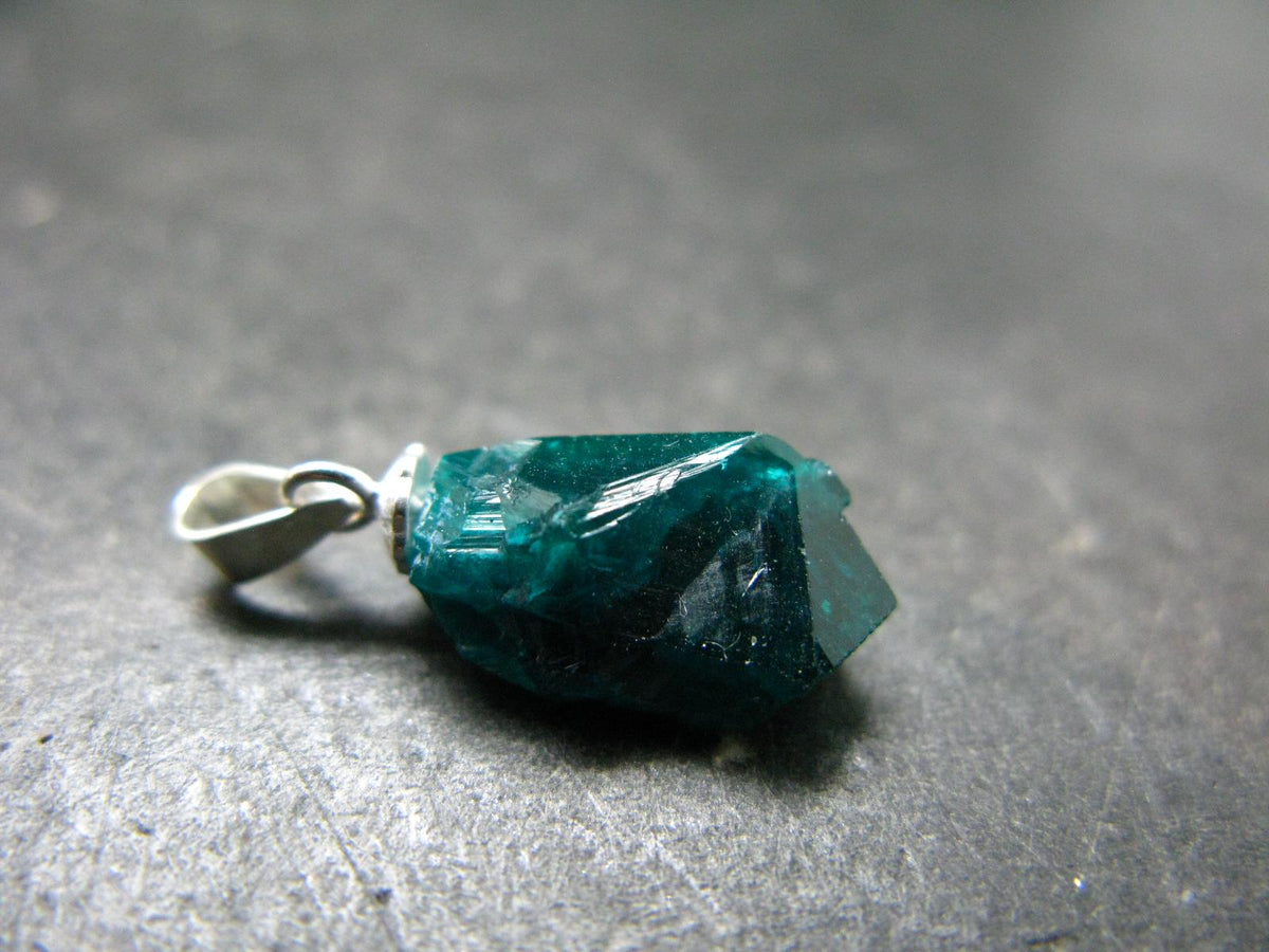 Dioptase Crystal Silver Pendant from Congo - 1.15 Grams - 0.9"