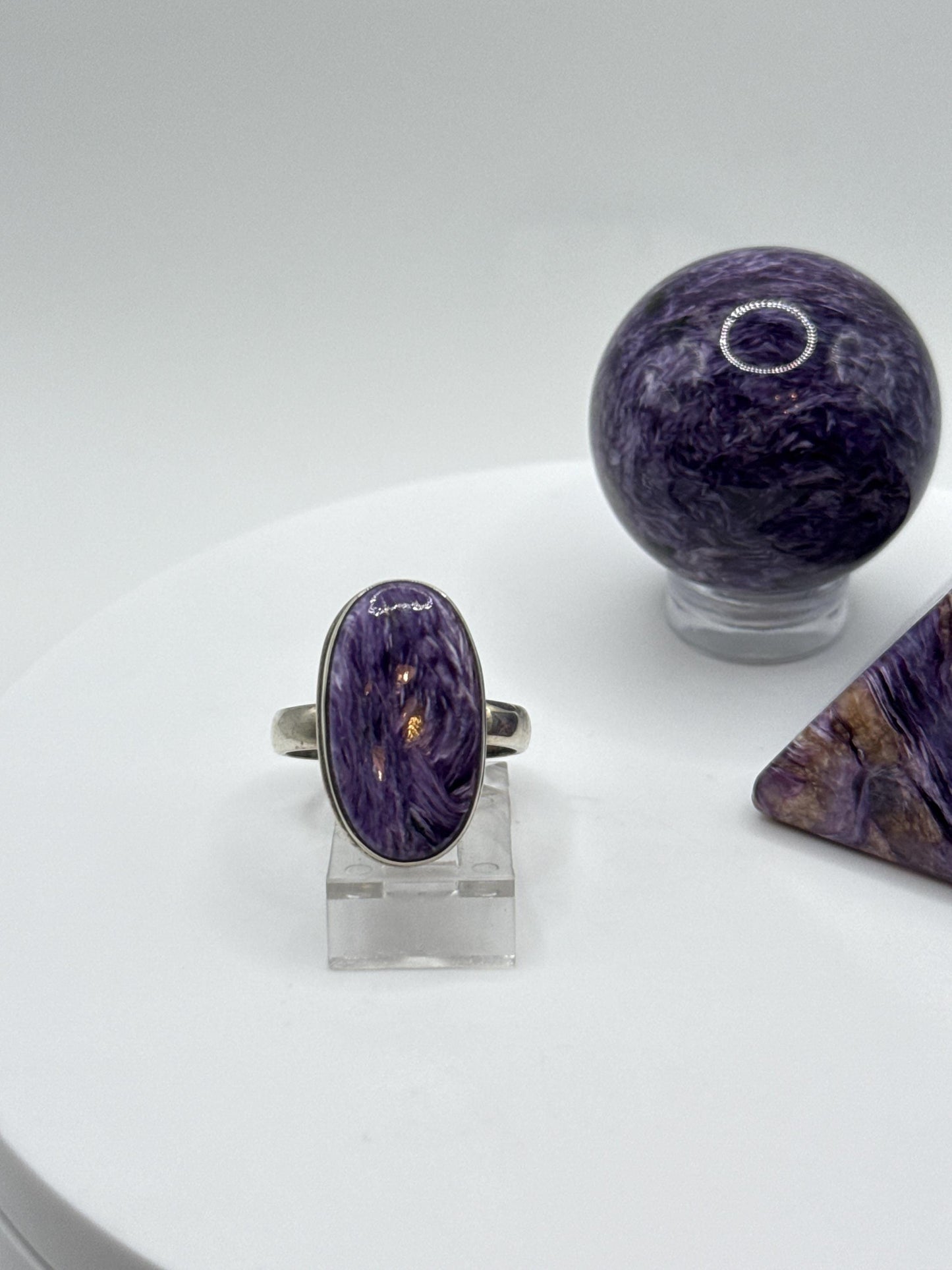 Beautifully Oval Charoite Sterling Silver Ring - Size 7