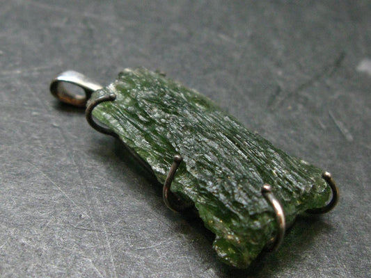 Moldavite Tektite Silver Pendant from Czech Republic - 1.6" - 5.68 Grams