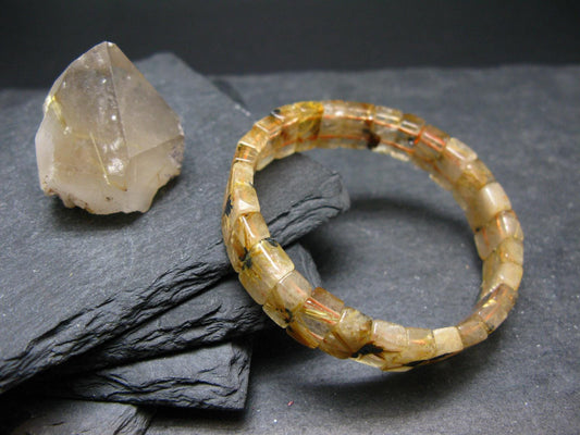 Rutilated Quartz (Rutile & Hematite) Genuine Bracelet ~ 7 Inches ~ 11mm Oval Beads