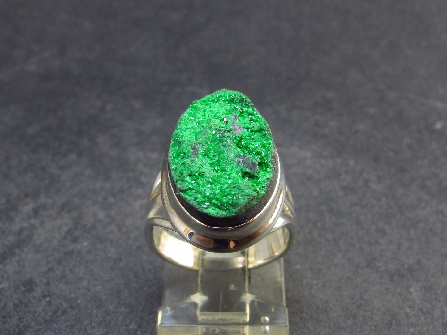 Uvarovite (Green Chromium Garnet) Cluster Silver Ring from Russia - Size 5.5 - 6.41 Grams