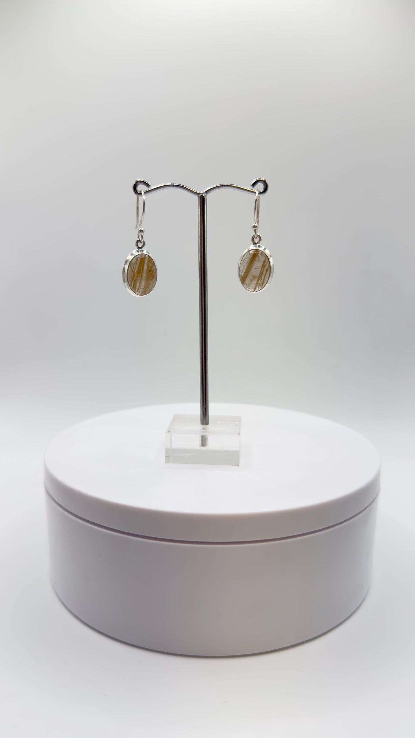 Golden Rutile Crystal Drop Earrings – Natural Gemstone Sterling Silver Dangle Jewelry