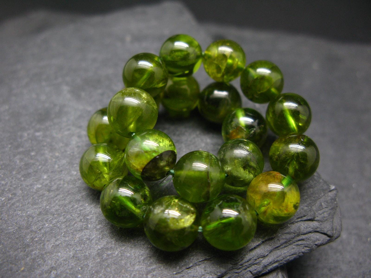 Peridot Genuine Bracelet ~ 7 Inches ~ 9mm Round Beads