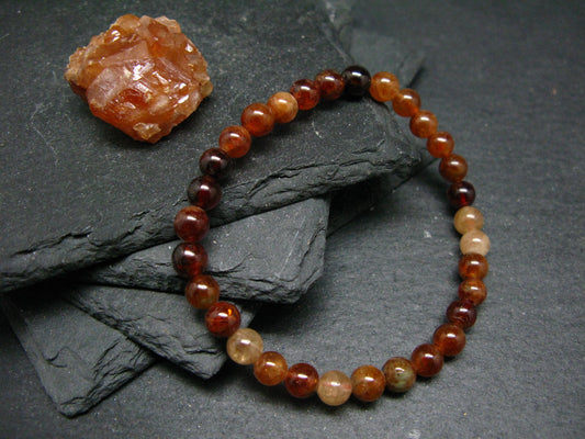 Garnet Hessonite Genuine Bracelet ~ 7 Inches ~ 6mm Round Beads