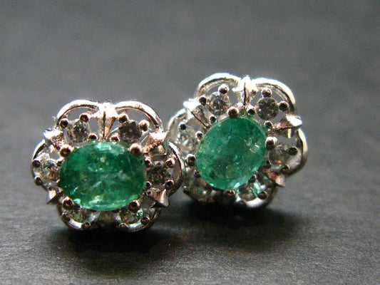 Gem Emerald Faceted Earrings In Sterling Silver - 0.65 Carats