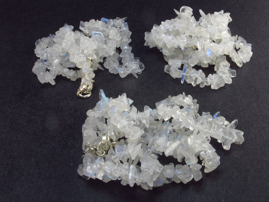 Chandrakanta Moonstone!! Set of Three Natural Glow from Inside Moonstone Free Form Bead Necklace - 18" Each