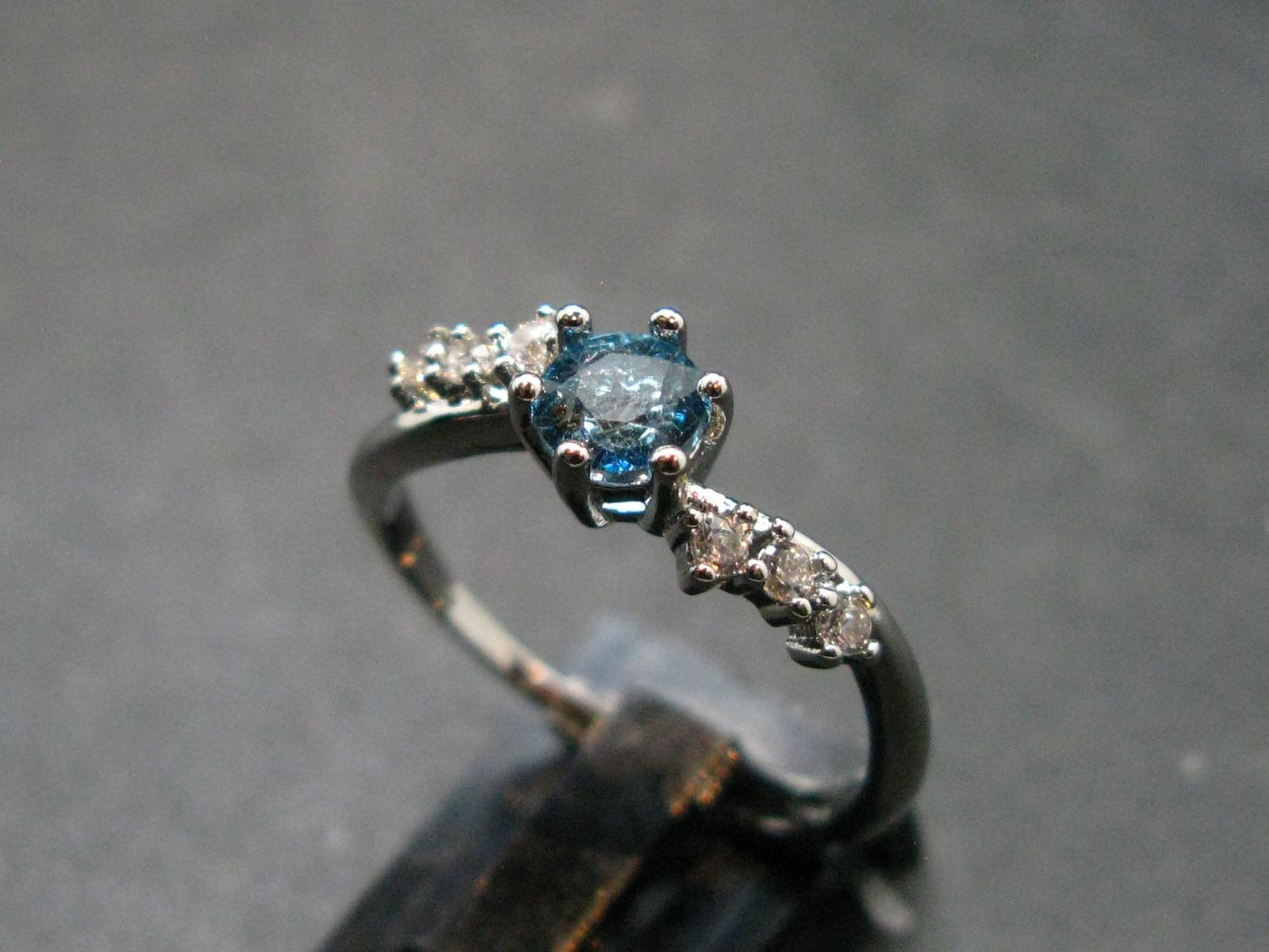 Natural Facetted Blue Topaz Crystal Ring - 1.85 Grams - Size adjustable