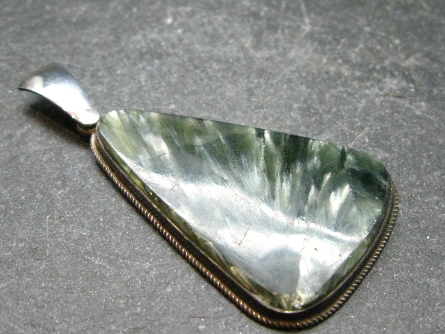 Natural Polished Seraphinite Clinochlore Angels Wings Silver Pendant from Russia - 2.0" - 6.42 Grams