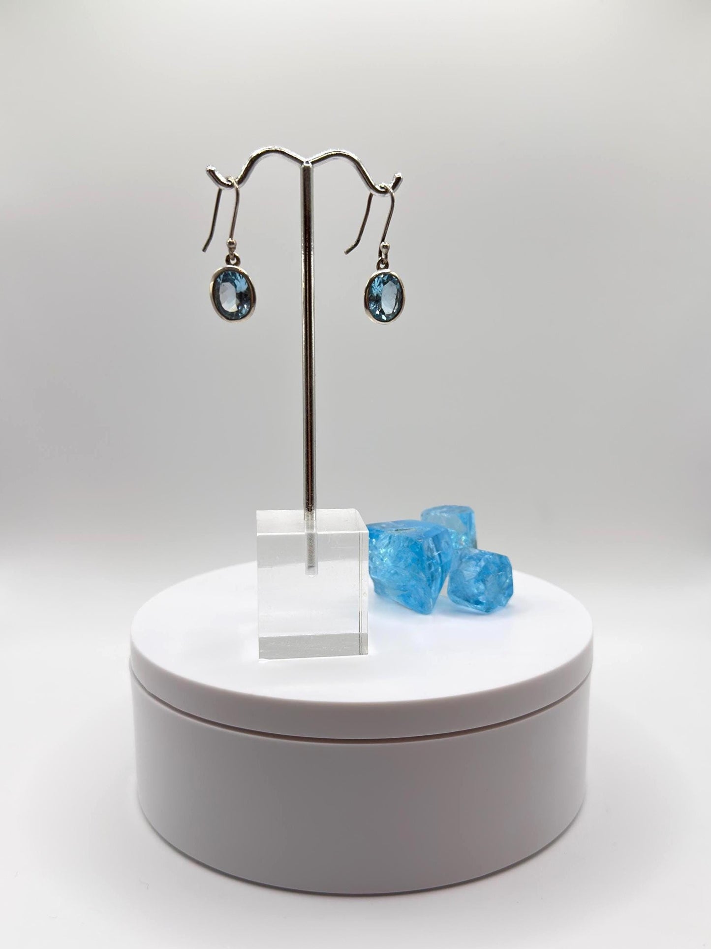 Swiss Blue Topaz Dangle Earrings in Sterling Silver - Weight 4.97 Grams