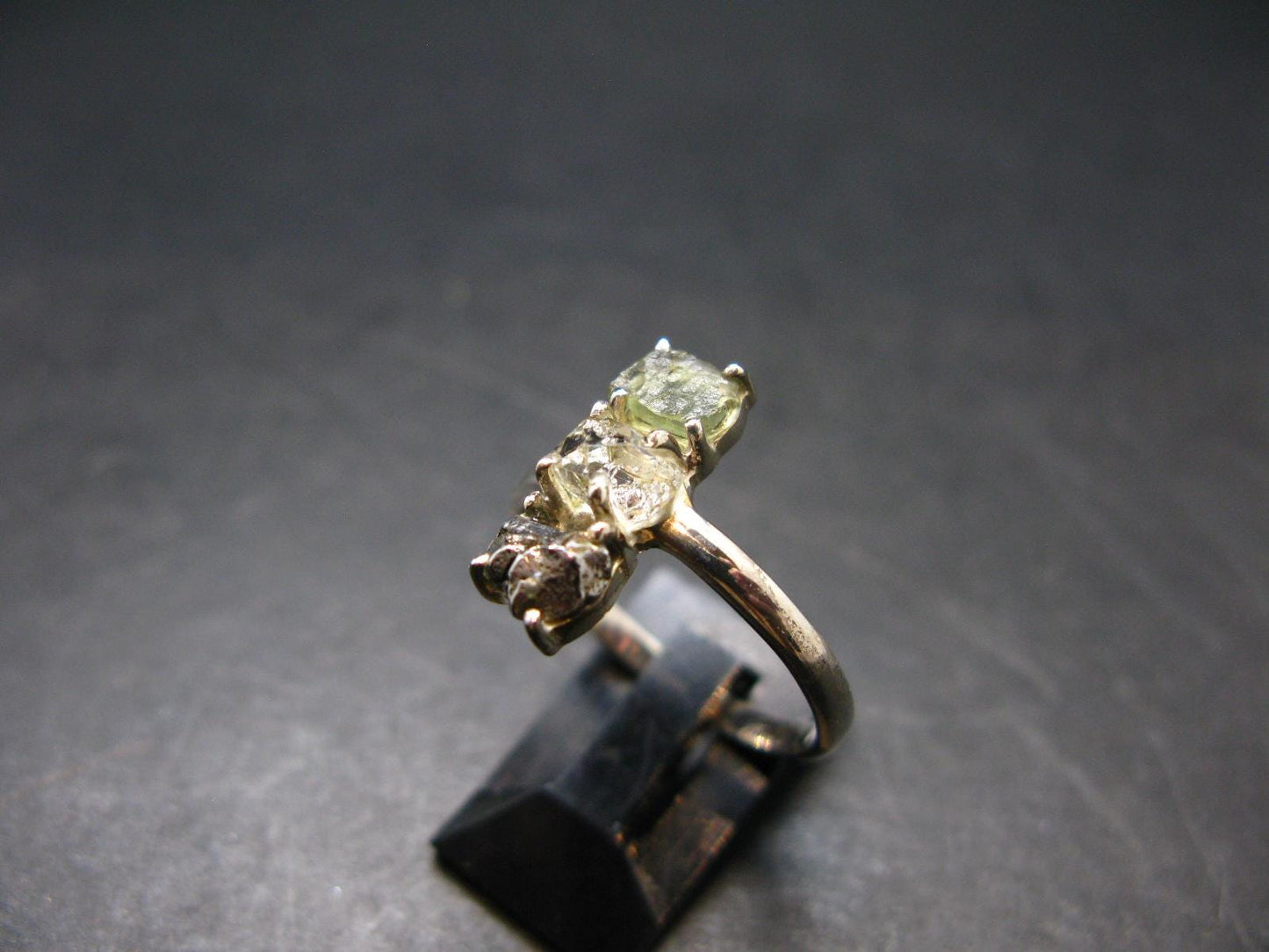 Moldavite Herkimer Meteorite Sterling Silver Ring From Czech Republic - Size 9 - 2.67 Grams