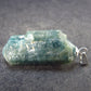 Unpolished Terminated Neon Blue Apatite Silver Pendant From Brazil - 1.3" - 4.93 Grams