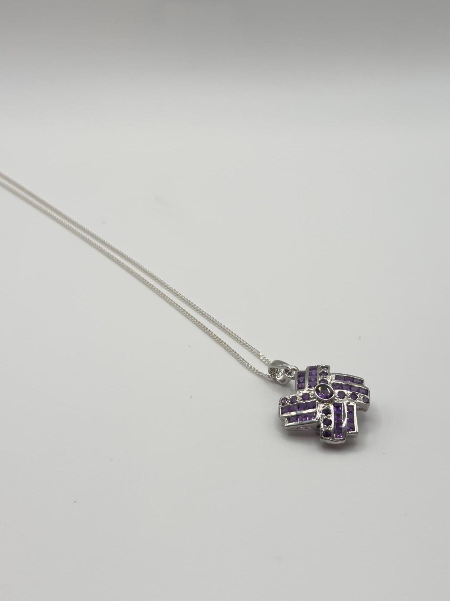 Regal Amethyst Cross Pendant – Vintage Style, Sterling Silver - 4.92 Grams