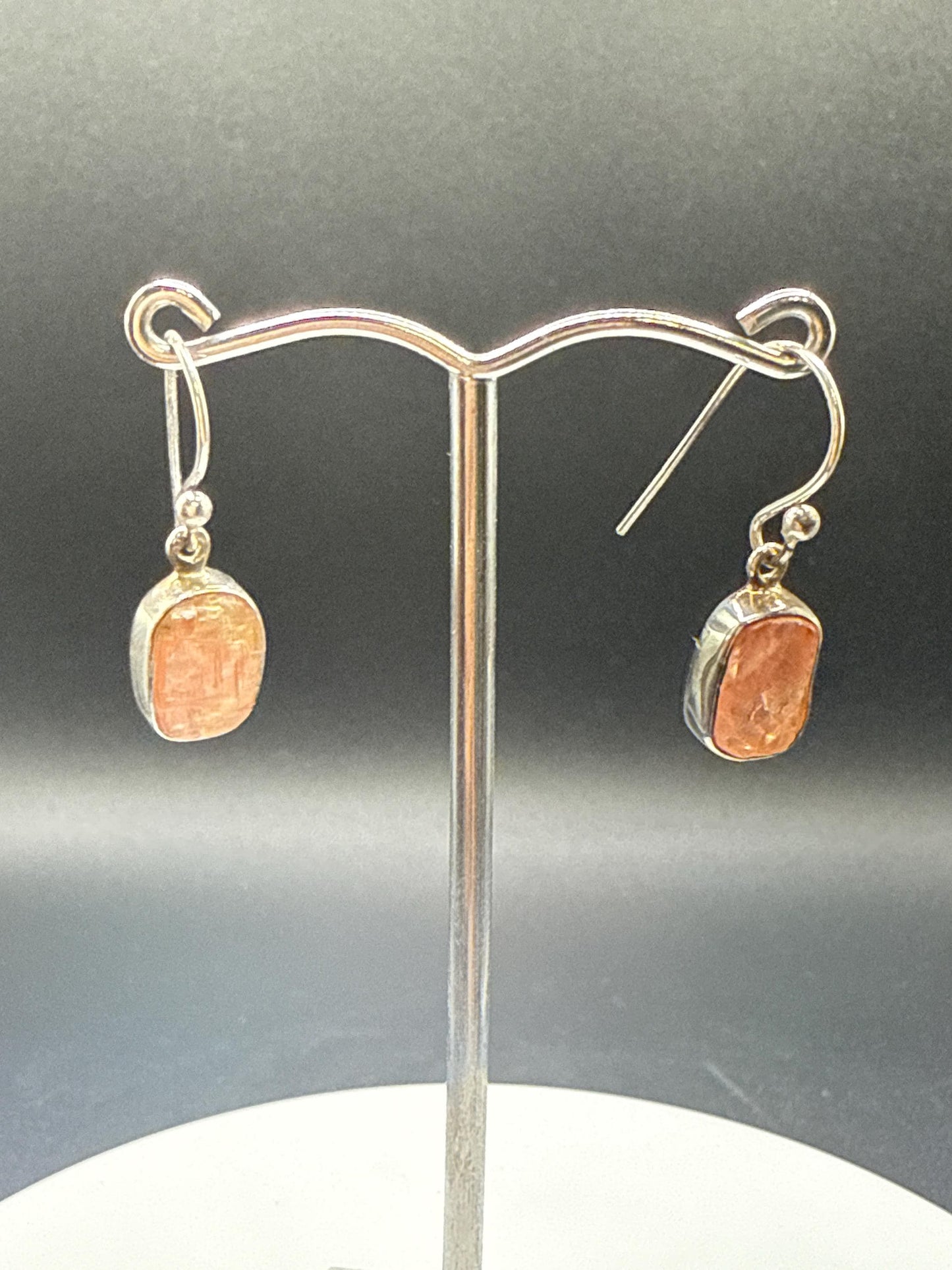 Natural Rhodochrosite Sterling Silver Dangle Earrings | Pink Crystal Earrings