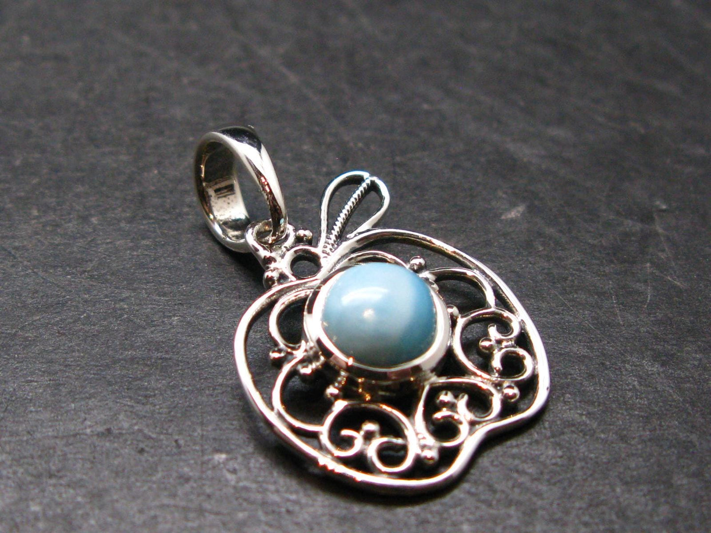 Summer’s Sea!! Rare Polished Cabochon Blue Larimar Pectolite Silver Pendant From Dominican Republic - 1.4" - 2.54 Grams