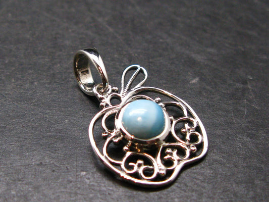Summer’s Sea!! Rare Polished Cabochon Blue Larimar Pectolite Silver Pendant From Dominican Republic - 1.4" - 2.54 Grams