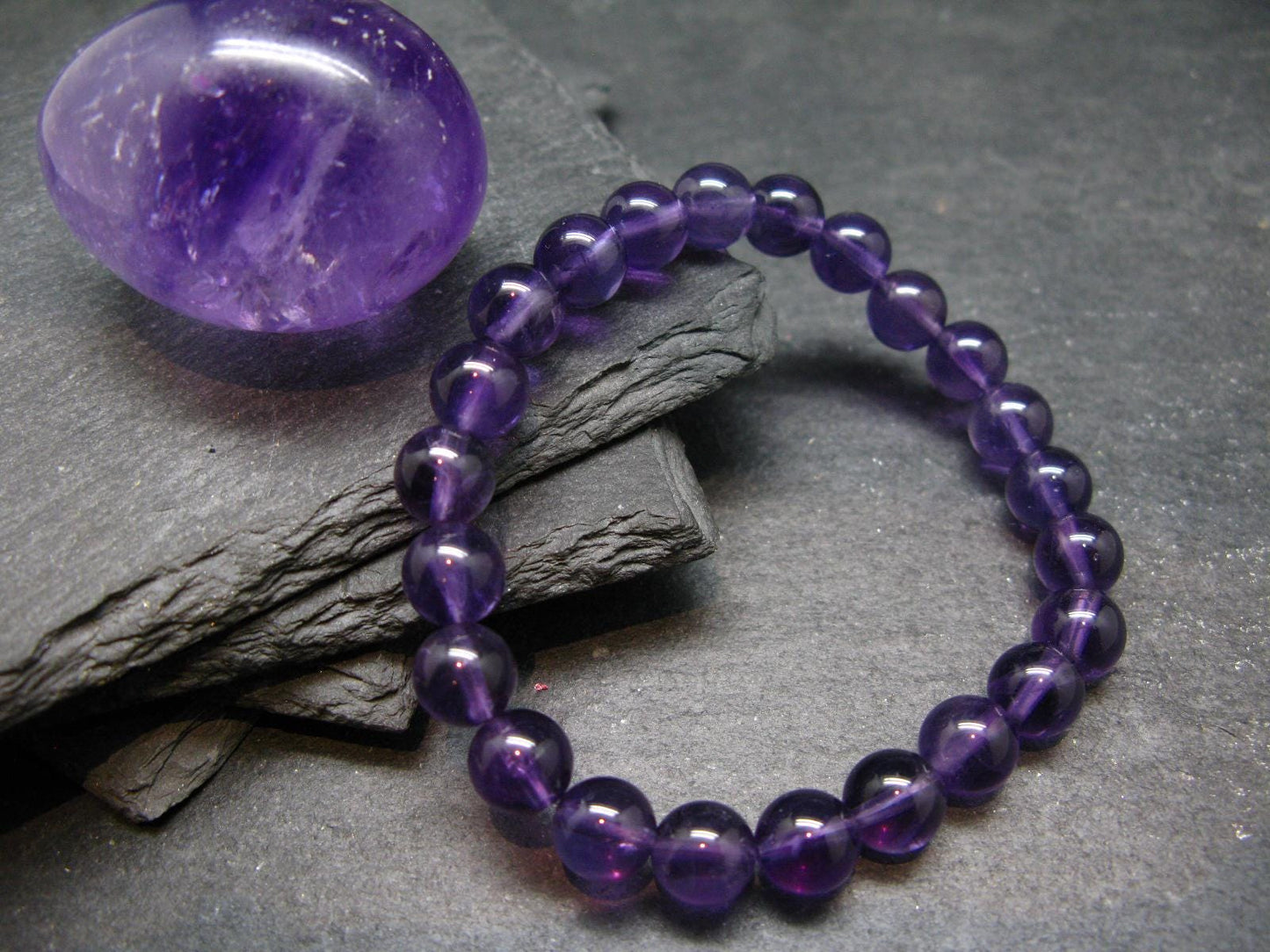AAA Grade Amethyst Gem Genuine Bracelet ~ 7 Inches ~ 8mm Round Beads