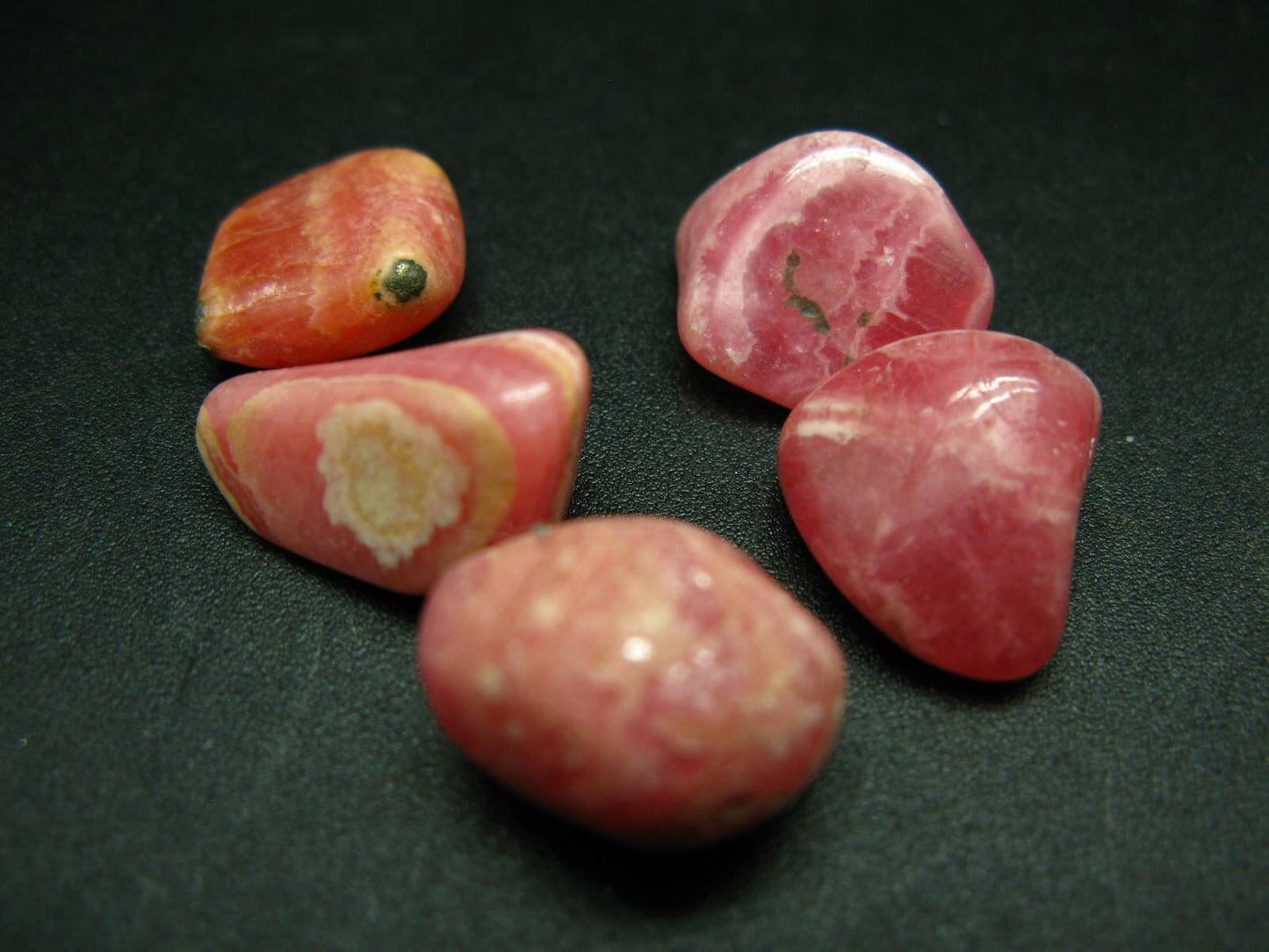 Lot of 5 natural rich pink color Rhodochrosite tumbled stones from Argentina