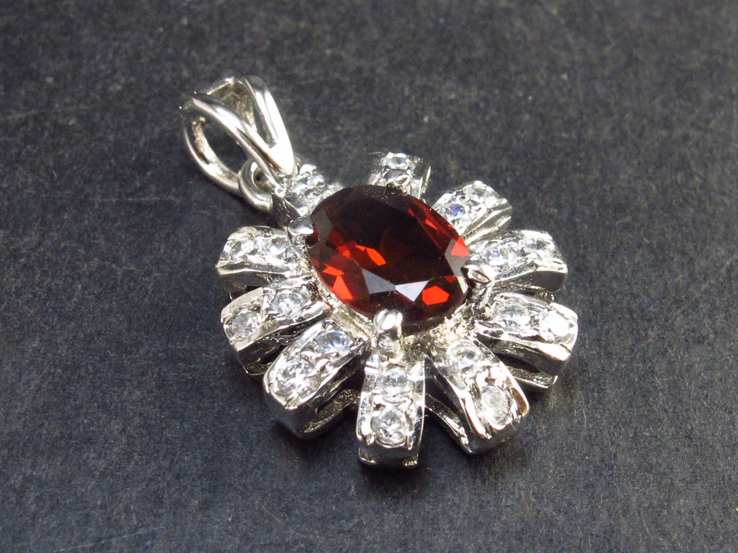 Natural Faceted Red Garnet Almandine 925 Silver Pendant - 1.0" - 4.1 Grams