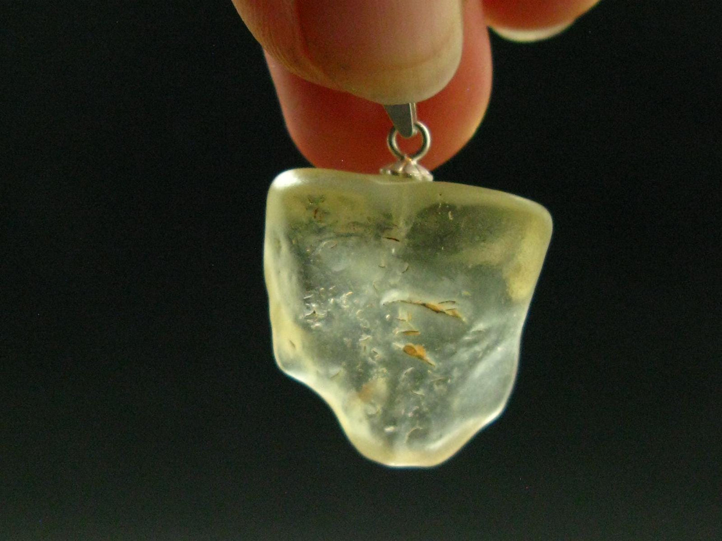 Gem Libyan Desert Glass Tektite Pendant Sterling Silver from Libya - 1.1" - 5.03 Grams