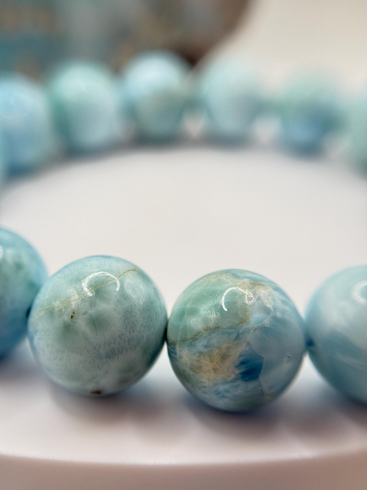 Larimar Beaded Bracelet Blue Gemstone Natural Jewelry Ocean Stone Gift