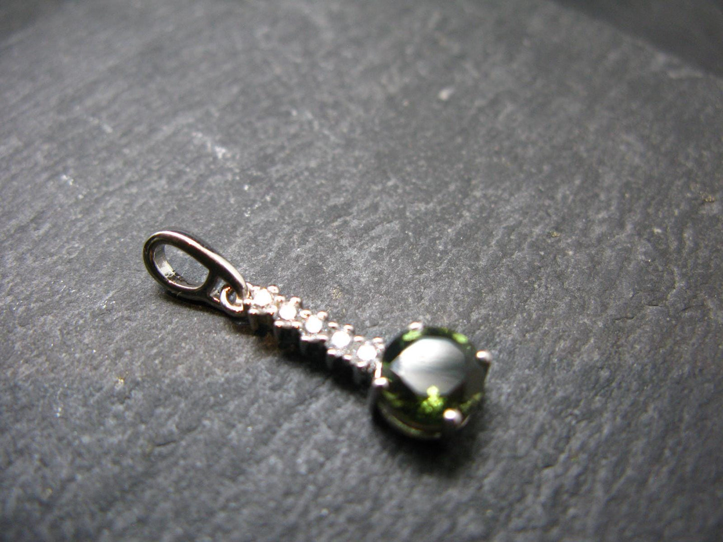 Moldavite Tektite Silver Pendant from Czech Republic - 1.0" - 1.33 Grams