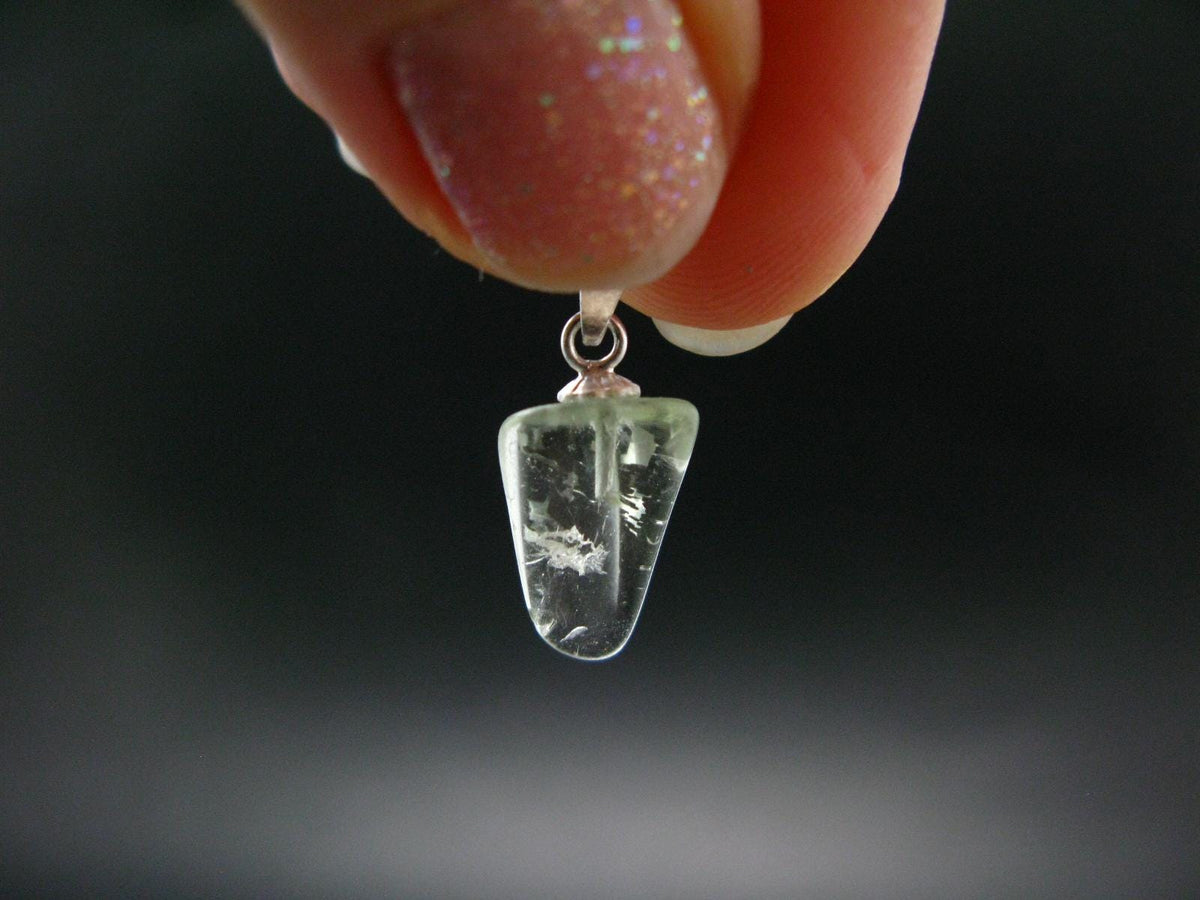 Green Herderite Tumbled Silver Pendant From Pakistan - 0.8" - 0.73 Grams