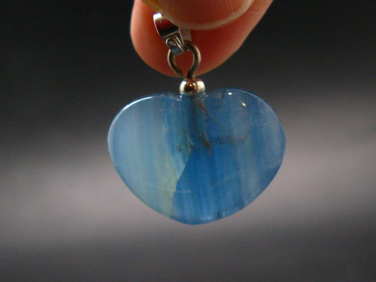 Lemurian Aquatine Blue Calcite Silver Heart Pendant from Argentina - 1.0" - 5.40 Grams