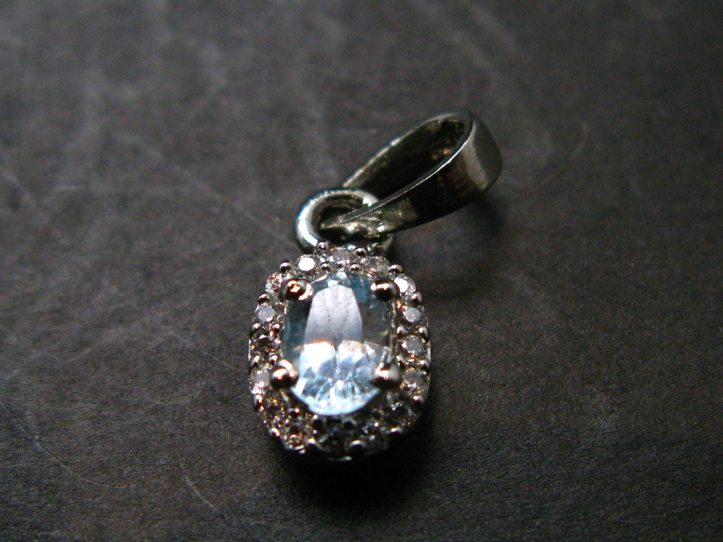 Elegant Genuine Solitaire Sky Blue Topaz Sterling Silver Pendant with CZ From Brazil - 0.7" - 1.07 Grams