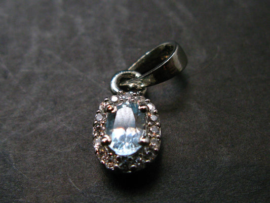 Elegant Genuine Solitaire Sky Blue Topaz Sterling Silver Pendant with CZ From Brazil - 0.7" - 1.07 Grams