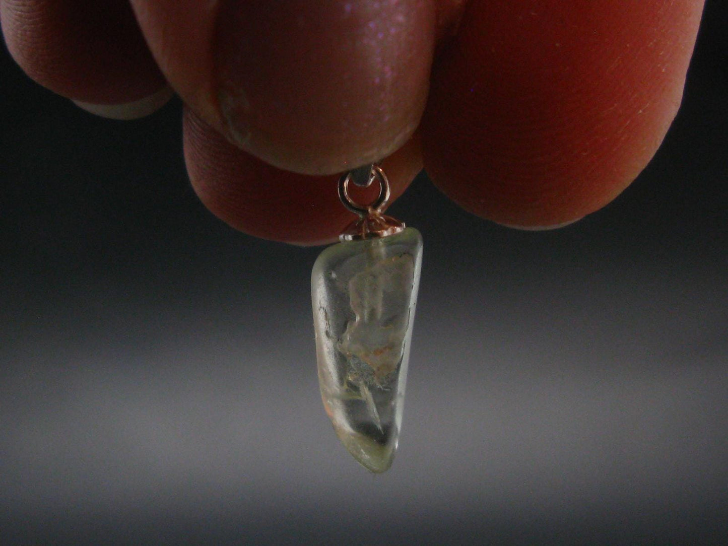 Green Herderite Tumbled Stone Silver Pendant From Pakistan - 0.8" - 0.86 Grams