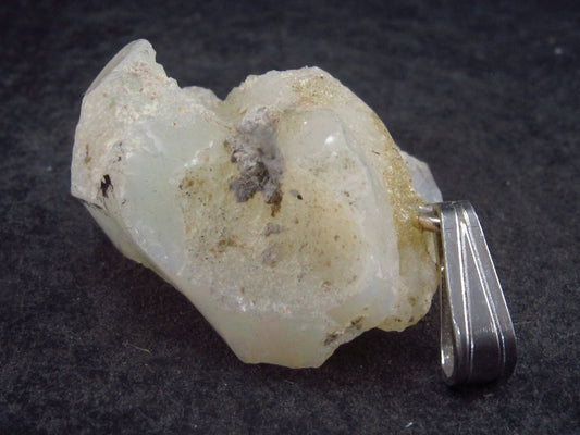 Natural Unpolished Rough Opal With Play of Color 925 Silver Prndant from Ethiopia - 1.0"