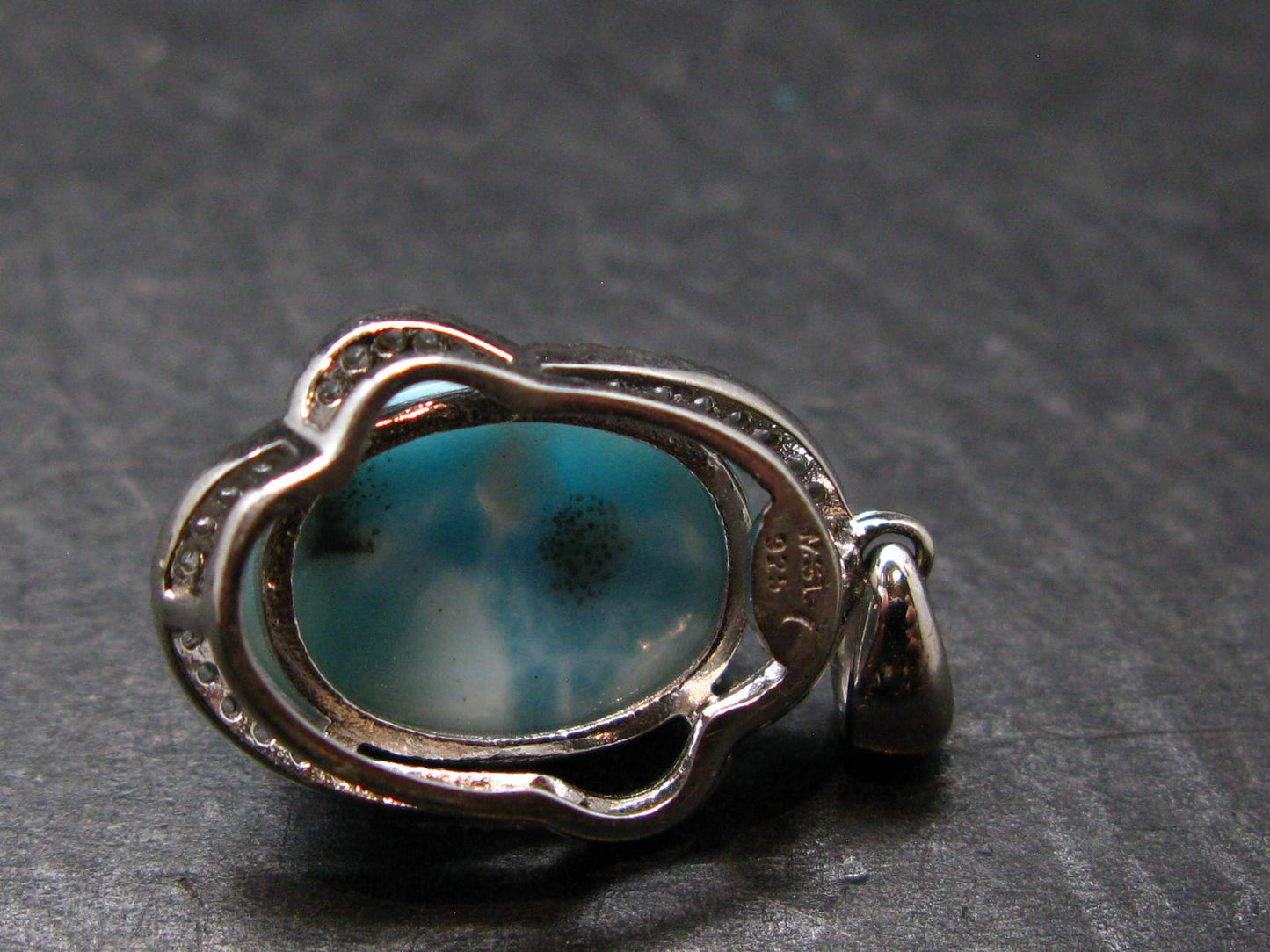 Summer’s Sea!! Rare Polished Cabochon Blue Larimar Pectolite Silver Pendant From Dominican Republic - 1.1" - 4.48 Grams