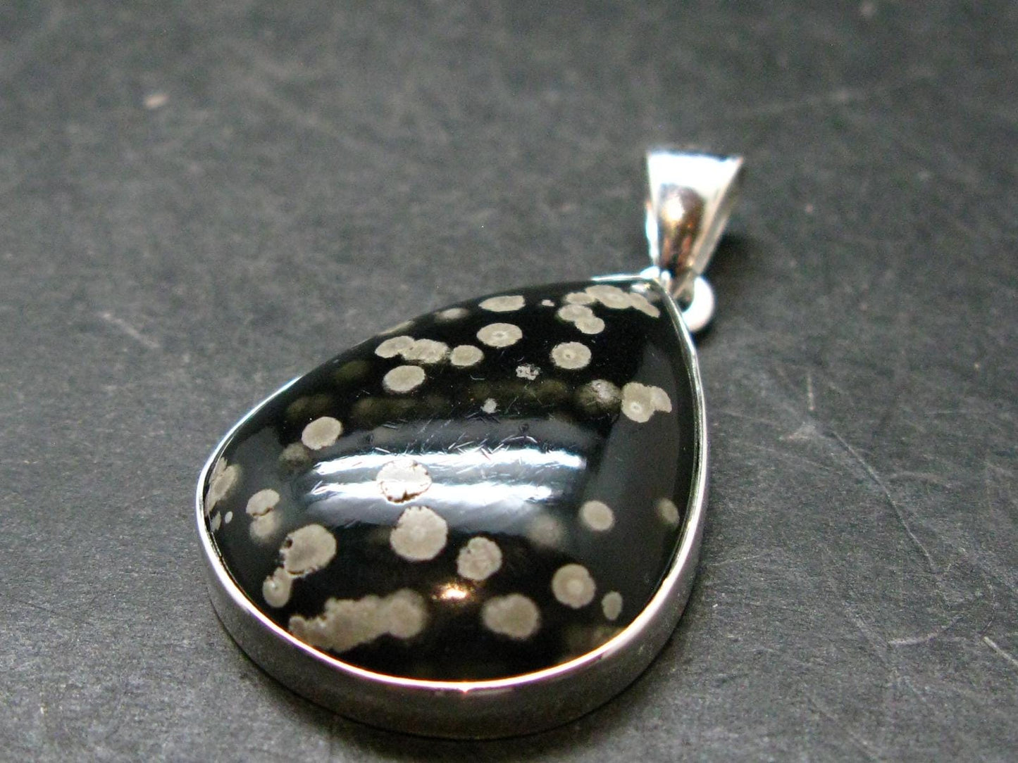 Snowflake Obsidian Silver Plated Pendant From Mexico - 1.6"