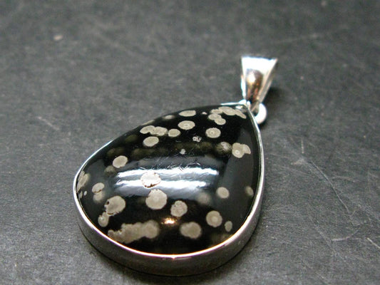 Snowflake Obsidian Silver Plated Pendant From Mexico - 1.6"