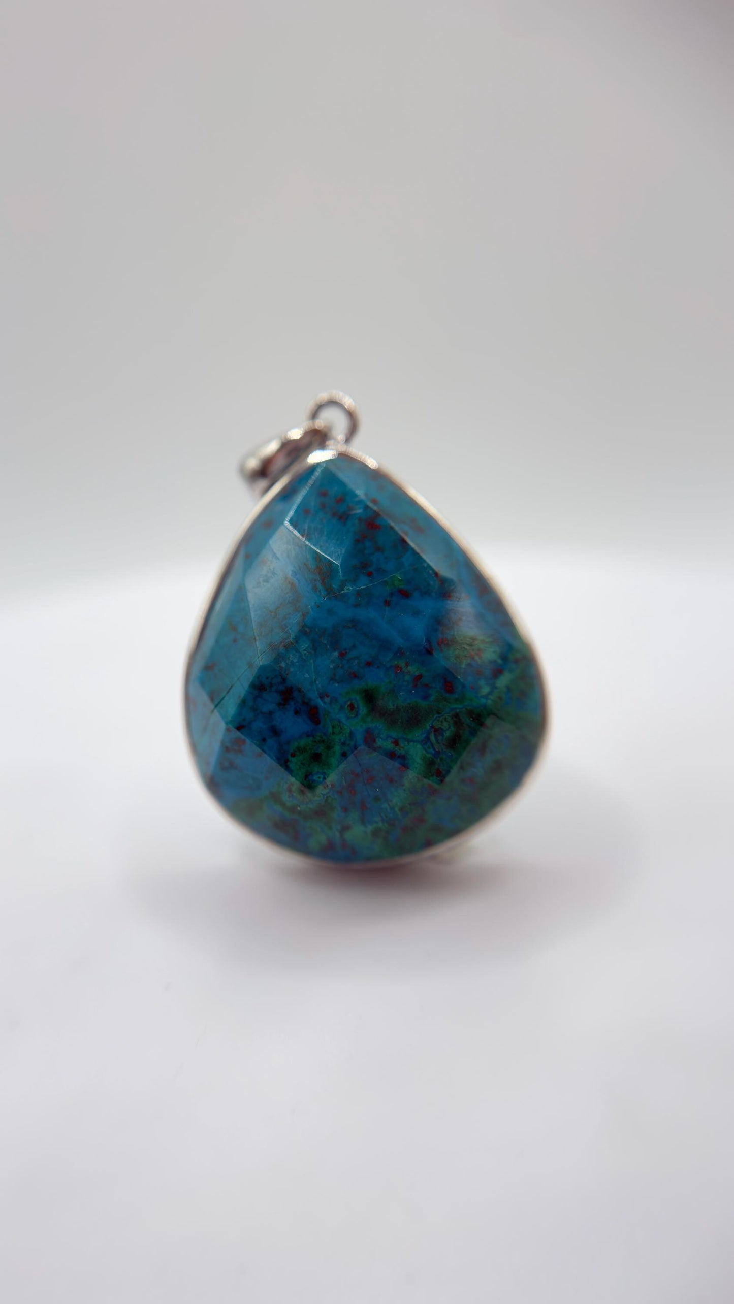 Faceted Chrysocolla Pendant Blue Green Gemstone Silver Necklace Natural Stone Statement Jewelry Gift