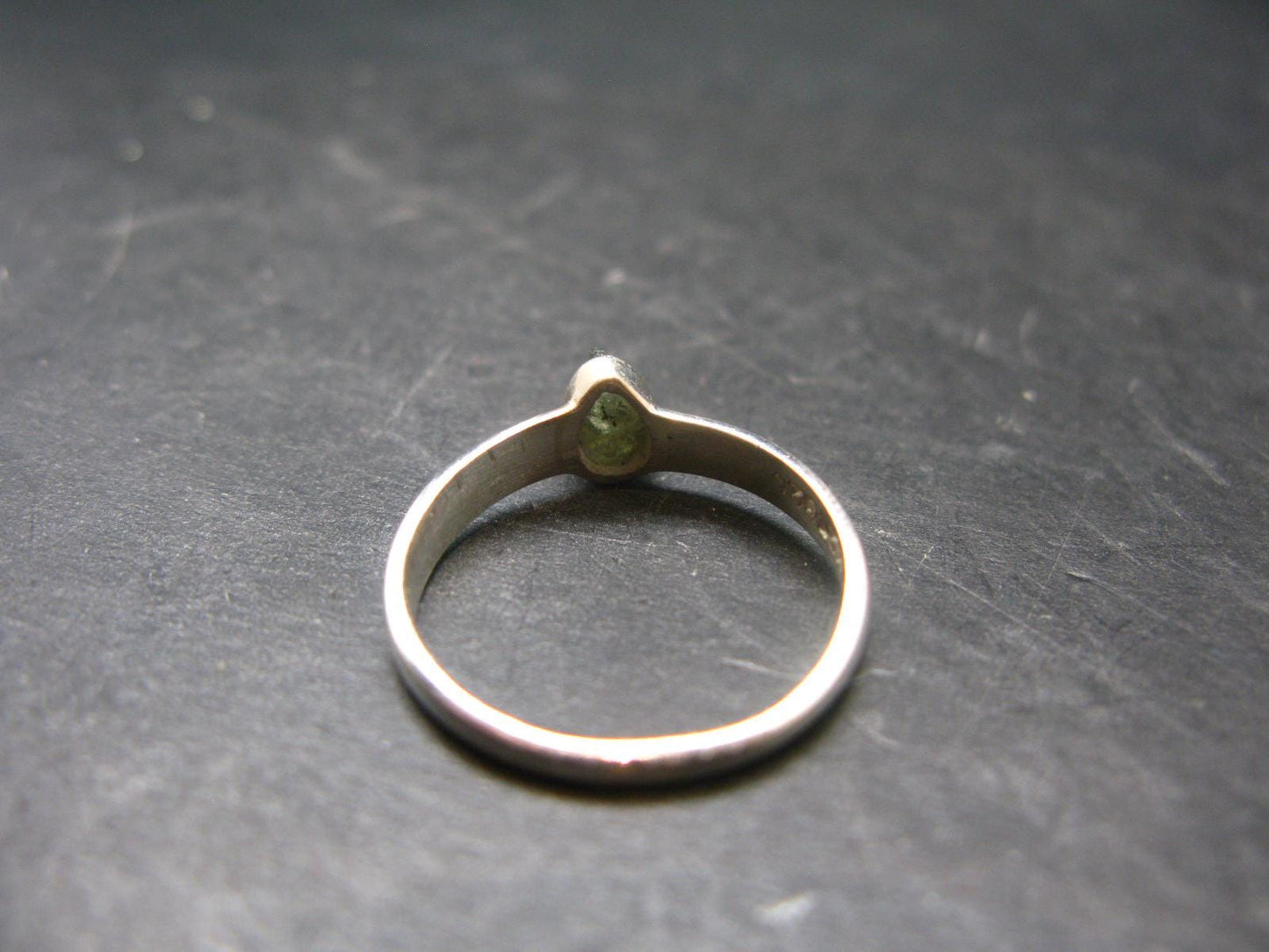 Cute Gem Moldavite Sterling Silver Ring From Czech Republic - Size 8 - 1.6 Grams