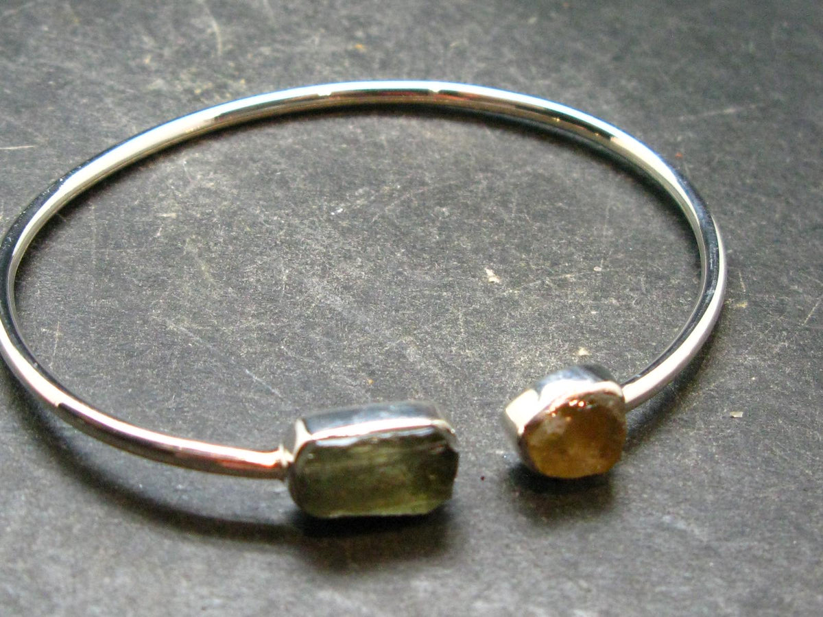 Moldavite & Libyan Tektite Silver Twister Bracelet- Size Adjustable - 4.59 Grams