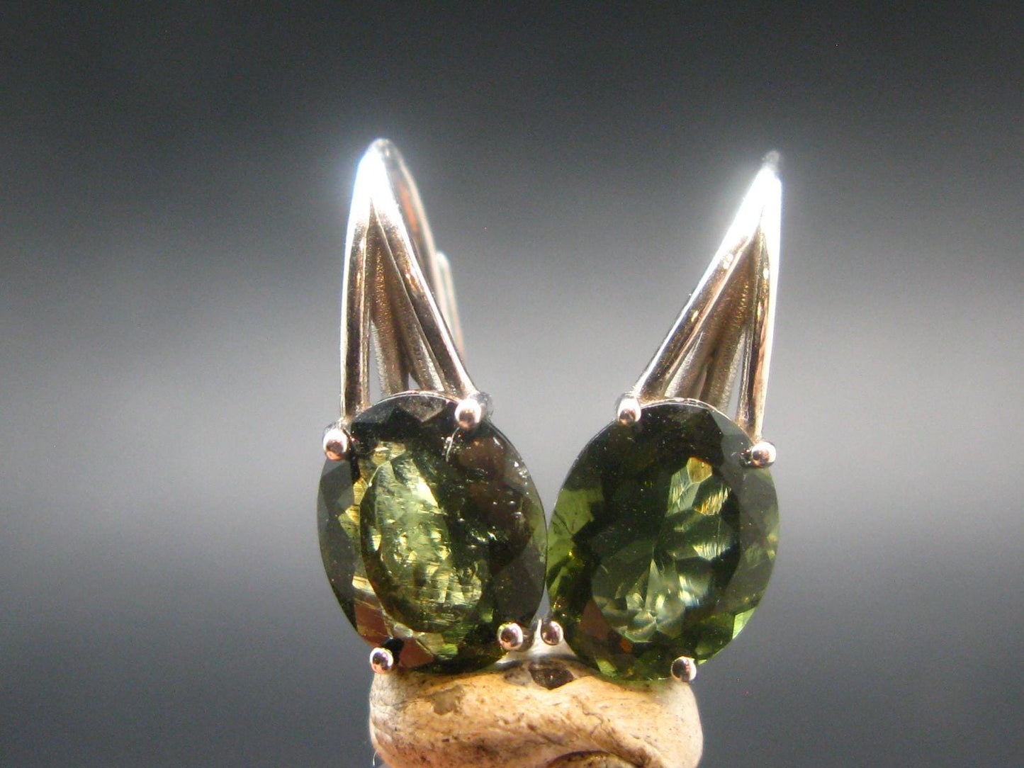 Moldavite Tektite Silver Earrings from Czech Republic - 2.94 Grams