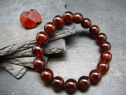 Gem Garnet Hessonite Genuine Bracelet ~ 7 Inches ~ 10mm Round Beads