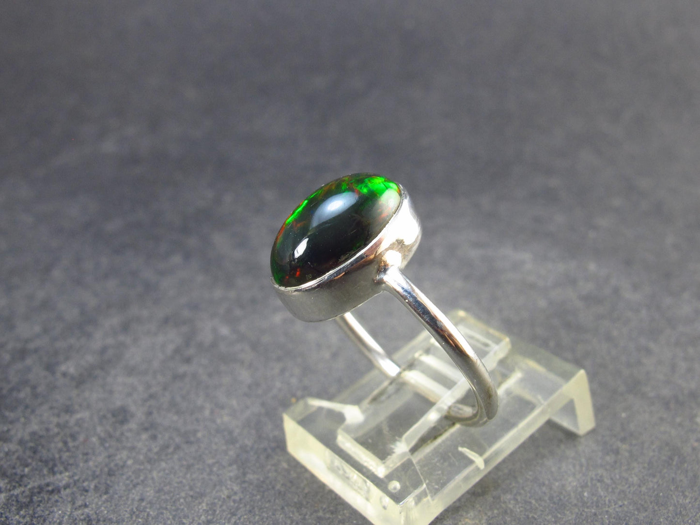 Rare Black Opal Sterling Silver Ring from Australia - Size 6.25 - 2.18 Grams