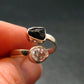 Black Tourmaline And Herkimer Diamond Silver Ring - Size 9 - 2.62 Grams