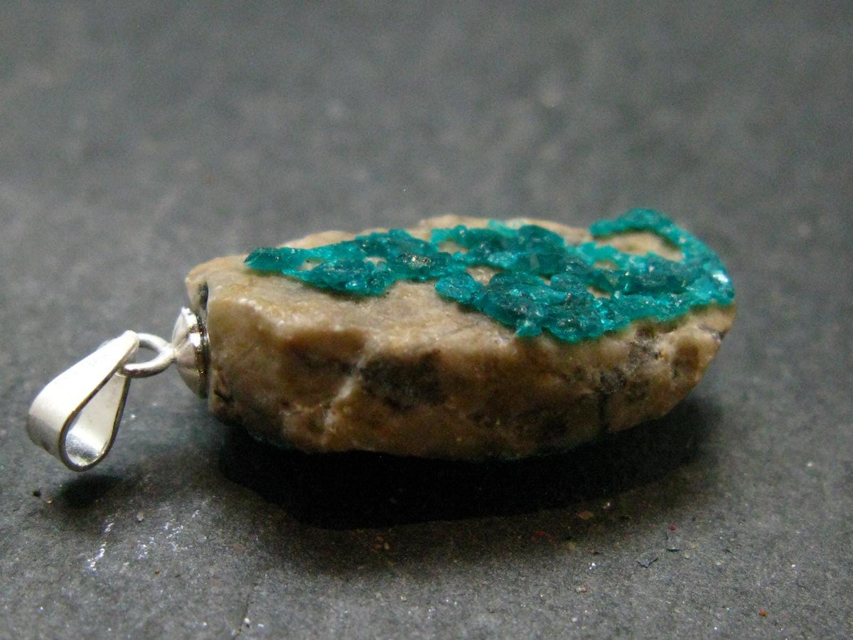 Dark Green Sparkling Gemmy Dioptase Silver Pendant from Kazakhstan - 1.2" - 3.42 Grams