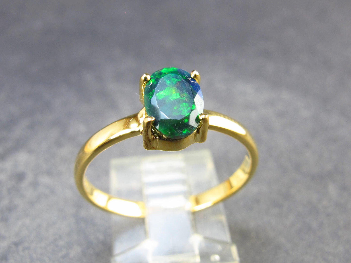 Rare Black Opal Gold Plated Silver Ring from Australia - Size 10 - 2.20 Grams