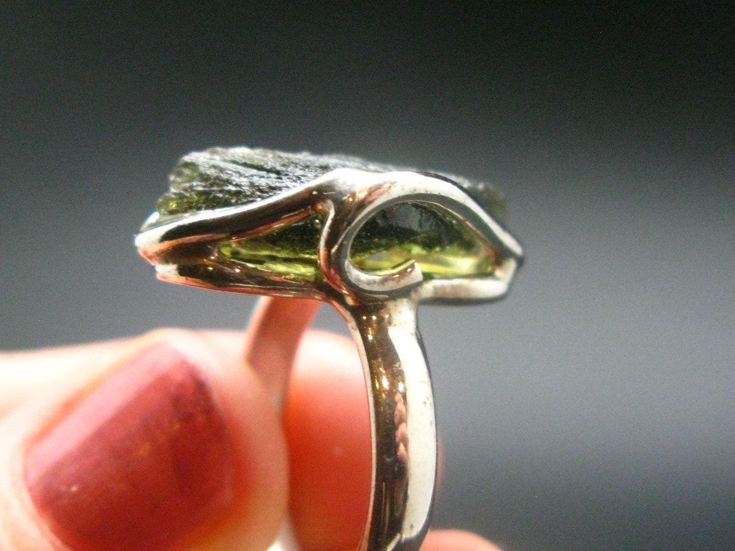 Moldavite Tektite Silver Ring from Czech Republic - Adjustable Size - 6.54 Grams