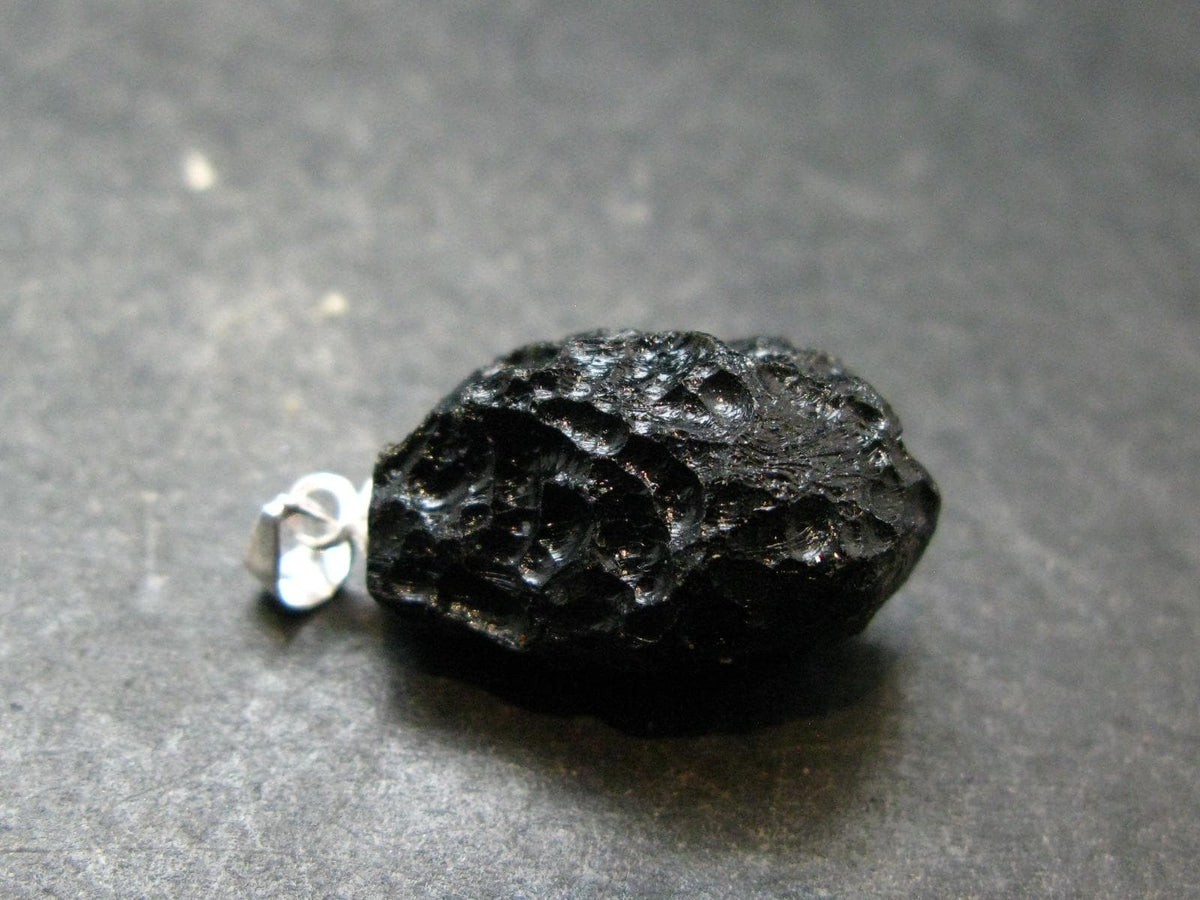 Tibetan Black Tektite Silver Pendant From Tibet - 1.0" - 3.87 Grams