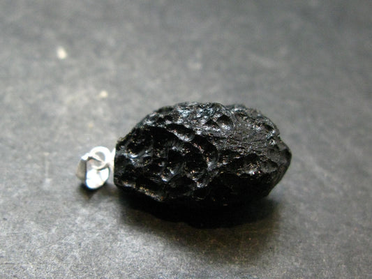 Tibetan Black Tektite Silver Pendant From Tibet - 1.0" - 3.87 Grams